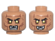 Part No: 28621pb0286  Name: Minifigure, Head Dual Sided Alien Orc Yellow Eyes, Reddish Brown Wrinkles and Scars, Pointed White Teeth, Grimace / Grin Pattern - Vented Stud