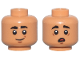 Part No: 28621pb0328  Name: Minifigure, Head Dual Sided Thick Black Eyebrows, Reddish Brown Chin Dimple, Grin / Scared Open Mouth with Red Tongue Pattern - Vented Stud