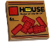 Part No: 3068pb1657  Name: Tile 2 x 2 with LEGO House Logo, 'Home of the Brick', '4+', and Red 2 x 4 Bricks Box Art Pattern