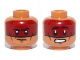 Part No: 3626cpb0967  Name: Minifigure, Head Dual Sided Dark Red Face Paint Determined / Scared Pattern (Red Knee) - Hollow Stud