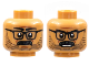 Part No: 3626cpb2916  Name: Minifigure, Head Dual Sided, Black Eyebrows, Glasses, Moustache and Stubble, Neutral / Frown Showing Teeth Pattern - Hollow Stud