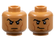Part No: 3626cpb3195  Name: Minifigure, Head Dual Sided Black Eyebrows, Dark Orange Cheek Lines and Chin Dimple, Scowl / Smirk with Raised Eyebrow Left Pattern - Hollow Stud