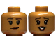 Part No: 3626cpb3272  Name: Minifigure, Head Dual Sided Female Dark Brown Eyebrows, Reddish Brown Lips, Lopsided Grin / Open Mouth Smile with Teeth and Tongue Pattern - Hollow Stud