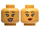 Part No: 3626cpb3299  Name: Minifigure, Head Dual Sided Female Black Eyebrows, Dark Red Lips, Lopsided Open Mouth Smile with Teeth and Tongue / Closed Mouth Pattern - Hollow Stud
