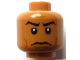 Part No: 3626pb0626  Name: Minifigure, Head Black Angled Eyebrows, Upper Eyelids, Dark Orange Cheek Lines and Wide Chin Dimple, Stern Pattern