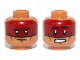 Part No: 3626pb0967  Name: Minifigure, Head Dual Sided Dark Red Face Paint Determined / Scared Pattern (Red Knee)