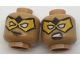 Part No: 3626pb1767  Name: Minifigure, Head Dual Sided Female Bright Light Orange Eye Mask with White Eye Holes, Smirk / Sneer Pattern
