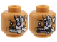 Part No: 3626pb1788  Name: Minifigure, Head Dual Sided Alien Black Moustache, Skeleton with Lavender Eye Showing through Torn Skin Left, Angry / Scared Pattern