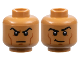 Part No: 3626pb3195  Name: Minifigure, Head Dual Sided Black Eyebrows, Dark Orange Cheek Lines and Chin Dimple, Scowl / Smirk with Raised Eyebrow Left Pattern