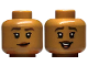 Part No: 3626pb3272  Name: Minifigure, Head Dual Sided Female Dark Brown Eyebrows, Reddish Brown Lips, Lopsided Grin / Open Mouth Smile with Teeth and Tongue Pattern