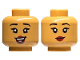 Part No: 3626pb3299  Name: Minifigure, Head Dual Sided Female Black Eyebrows, Dark Red Lips, Lopsided Open Mouth Smile with Teeth and Tongue / Closed Mouth Pattern