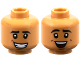 Part No: 3626pb3420  Name: Minifigure, Head Dual Sided Black Eyebrows, Reddish Brown Dimples, Lopsided Open Mouth Smile with Teeth / Laughing with Dark Red Tongue Pattern