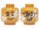 Part No: 3626pb3743  Name: Minifigure, Head Dual Sided Black Eyebrows, Light Nougat Vitiligo, No Glasses, Grin / Black Glasses, Open Mouth Grin with Teeth Pattern