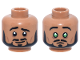 Part No: 3626pb3747  Name: Minifigure, Head Dual Sided Black Eyebrows, Moustache and Beard, Medium Brown Cheek Lines, Worried Grin / Frown with Bright Green Eyes Pattern