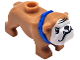 Part No: 65388pb04  Name: Dog, Bulldog with Molded Blue Collar and Printed Black Eyes, Nose, Mouth, Teeth and Forehead Wrinkles, and White Muzzle Pattern (Ripper)