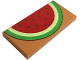 Part No: 87079pb1540  Name: Tile 2 x 4 with Bright Green, Yellowish Green and Red Watermelon Slice with Dark Green Seeds Pattern