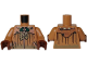Part No: 973pb6203c01  Name: Torso Female Robe with Dark Tan Mud, Dark Green Holly Brooch, Copper Filigree, Black Wrinkles and Pockets, Tan Shawl Rounded on Back Pattern / Medium Nougat Arms / Reddish Brown Hands