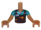 Part No: FTBpb036c01  Name: Torso Mini Doll Boy Dark Turquoise Top with Dark Brown Overalls and Name Tag Pattern, Medium Nougat Arms with Hands with Dark Turquoise Sleeves