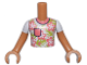 Part No: FTBpb115c01  Name: Torso Mini Doll Boy White Shirt with Coral Flowers and Pocket and Lime Leaves Pattern, Medium Nougat Arms with Hands with White Short Sleeves
