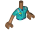 Part No: FTBpb117c01  Name: Torso Mini Doll Boy Dark Turquoise Shirt with Pockets, Bright Light Orange Name Tag and Silver Shoulder Stripes over Dark Blue Undershirt Pattern, Medium Nougat Arms with Hands with Dark Turquoise Short Sleeves