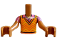 Part No: FTBpb140c01  Name: Torso Mini Doll Boy Yellow Vest with Bright Light Orange and Orange Zigzag Lines and Collar over Dark Pink Shirt Pattern, Medium Nougat Arms with Hands with Dark Pink Short Sleeves