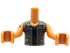 Part No: FTBpb141c01  Name: Torso Mini Doll Boy Dark Bluish Gray Vest, Black Buttons, Collar, Pockets and Shirt, Silver Studs, Red and Lime Circles with Heart and Lightning, '#1Dad' in Squares on Back Pattern, Medium Nougat Arms with Hands with Red Heart Tattoo