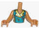 Part No: FTGpb164c01  Name: Torso Mini Doll Girl Dark Turquoise Top with Gold Collar and Sides Pattern, Medium Nougat Arms with Hands