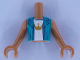 Part No: FTGpb299c01  Name: Torso Mini Doll Girl Dark Turquoise Jacket over White Top with Gold Crown Pattern, Medium Nougat Arms with Hands