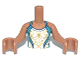 Part No: FTGpb334c01  Name: Torso Mini Doll Girl Dark Turquoise Swimsuit with White and Gold Front Panel and Round Open Back Pattern, Medium Nougat Arms with Hands