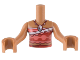 Part No: FTGpb379c01  Name: Torso Mini Doll Girl Red and Coral Strapless Top, Beaded Necklace with Pendant, White Strap, Red Sash Pattern, Medium Nougat Arms with Hands