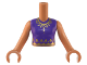 Part No: FTGpb388c01  Name: Torso Mini Doll Girl Dark Purple Top, Gold Scallop and Teardrop Edging and Necklace Pattern, Medium Nougat Arms with Hands