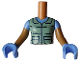 Part No: FTGpb466c01  Name: Torso Mini Doll Girl Sand Green Vest with Black Pockets, Collar and Spiked Stripes over Medium Blue T-Shirt Pattern, Medium Nougat Arms with Hands with Medium Blue Short Sleeves and Gloves