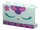 Part No: 14718pb065  Name: Panel 1 x 4 x 2 with Side Supports - Hollow Studs with Dark Turquoise Closed Eyes with Eyelashes, Dark Pink Star and Heart Nose, Dark Purple Scalloped Trim with Metallic Pink Dots Pattern