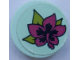 Part No: 14769pb355  Name: Tile, Round 2 x 2 with Bottom Stud Holder with Magenta Flower and Lime Leaves on Light Aqua Background Pattern (Sticker) - Set 41316