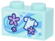 Part No: 3004pb360  Name: Brick 1 x 2 with Washing Powder Box with Bright Light Blue Dots and Waves, Bright Pink Flowers, White T-Shirt Pattern (Sticker) - Set 42670