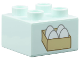Part No: 3437pb126  Name: Duplo, Brick 2 x 2 with 4 White Eggs in Tan Box Pattern