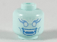 Part No: 3626pb2463  Name: Minifigure, Head Alien Female Bright Light Blue Long Eyelashes and Cheek Lines, White Eyes, Blue Open Mouth Smile with Teeth Parted and Fangs Pattern