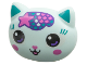 Part No: 4040pb01  Name: Mini Doll, Head, Modified Cat Wide with Large Eyes with Dark Purple Highlights, Dark Turquoise Eyelashes and Ears, Dark Pink Nose, Tongue, and Circles on Cheeks, Star and Scales on Forehead Pattern