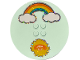 Part No: 6177pb024  Name: Tile, Round 8 x 8 with 4 Studs in Center with Holographic Mirrored Sun with Face and Rainbow with Clouds Pattern (Stickers) - Set 41255