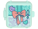 Part No: 64462pb11  Name: Container, Box 3 x 8 x 6 2/3 Half Front with Present with Coral Bow, Medium Lavendar Cat Face, Dark Turquoise Heart, and Ornament Pattern
