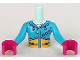 Part No: FTGpb140c01  Name: Torso Mini Doll Girl Dark Azure Ski Hoodie with Zippers and Yellow Panel Pattern, Dark Azure Arms with Magenta Hands
