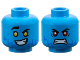 Part No: 28621pb0347  Name: Minifigure, Head Dual Sided Black Eyebrows, Blue Fur, White Teeth, Smile with Bright Light Orange Eyes / Scowl with Red Eyes Pattern - Vented Stud