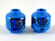Part No: 3626cpb2359  Name: Minifigure, Head Alien Female with Blue Face, Mechanical Left Eye, Neutral Expression and Silver Stripes on Back Pattern - Hollow Stud