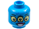 Part No: 3626cpb2947  Name: Minifigure, Head Alien Female, Blue Spots, Black Eyebrows, 3 Bright Light Yellow Eyes, Magenta Lips, Smile with Teeth Pattern - Hollow Stud