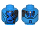 Part No: 3626cpb3109  Name: Minifigure, Head Alien Female with Blue Face, Dark Blue Lips, Mechanical Left Eye, Copper Plates, and Silver Stripes on Back Pattern - Hollow Stud