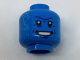 Part No: 3626pb1807  Name: Minifigure, Head Alien with Black Eyes, Medium Azure Scars and Stubble, Dark Blue Forehead Crease and Dimples, Open Mouth Smile with White and Silver Teeth Pattern