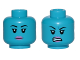 Part No: 3626pb1858  Name: Minifigure, Head Dual Sided Alien Female SW Twi'lek with Black Eyebrows, Dark Pink Lips, Neutral / Angry Open Mouth with Teeth and Blue Dimple Pattern