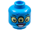 Part No: 3626pb2947  Name: Minifigure, Head Alien Female with Black Eyebrows and Eyelashes, 3 Bright Light Yellow Eyes, Blue Spots, Magenta Lips, Open Mouth Smile with Teeth Pattern