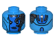 Part No: 3626pb3109  Name: Minifigure, Head Alien Female with Blue Face, Dark Blue Lips, Mechanical Left Eye, Copper Plates, and Silver Stripes on Back Pattern