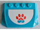 Part No: 52031pb206  Name: Wedge 4 x 6 x 2/3 Triple Curved with Coral and Medium Azure Paw Print and Heart Beat on White Background Pattern (Sticker) - Set 41445